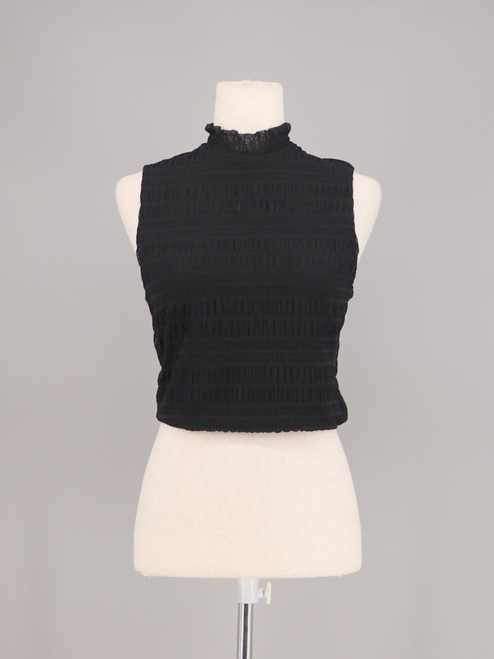 REFORMATION Black Smocked Mesh Sleeveless Crop Top Size M